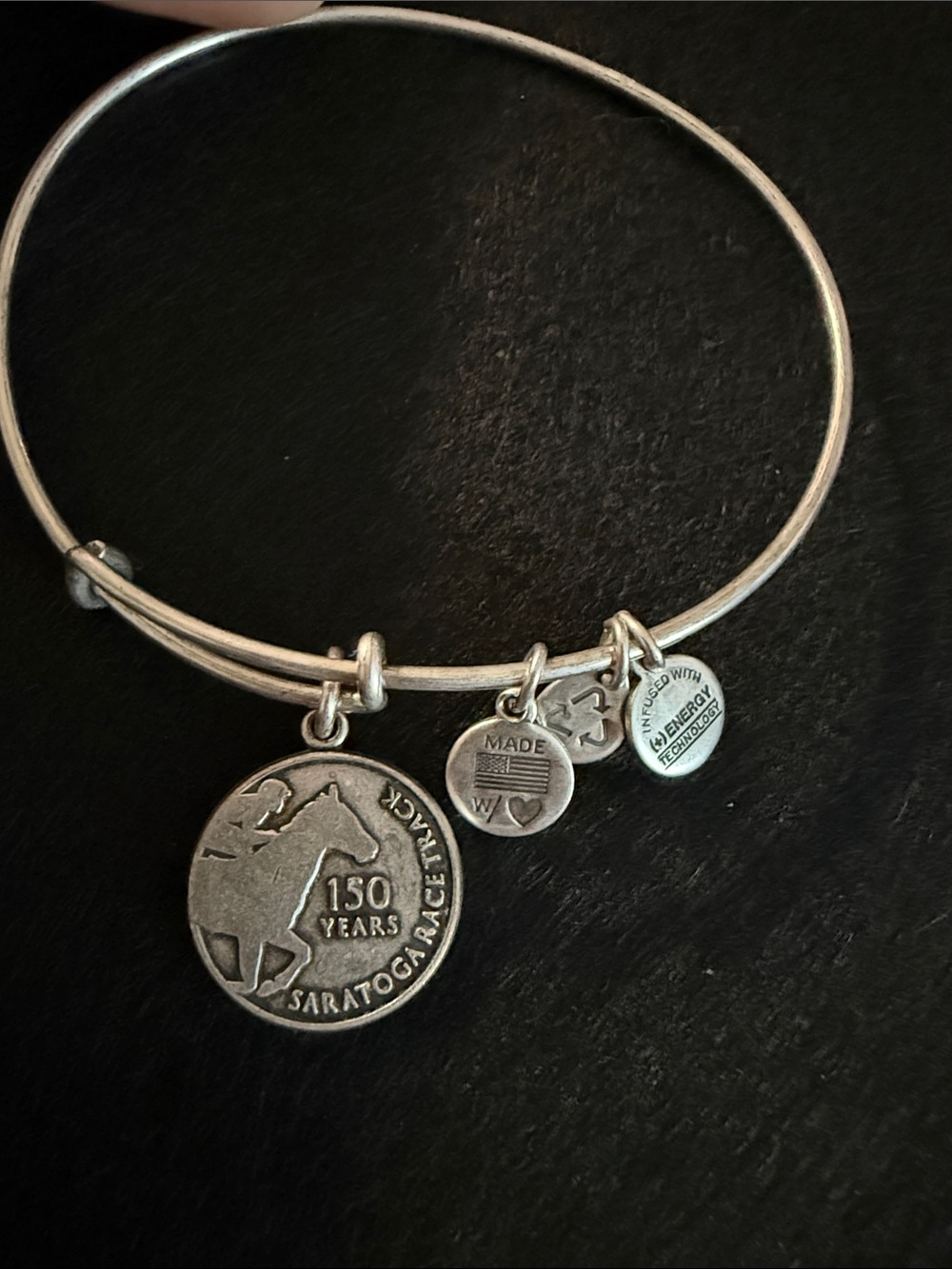 Alex & Ani Silver-Tone Saratoga Race Track Charm Bangle Bracelet